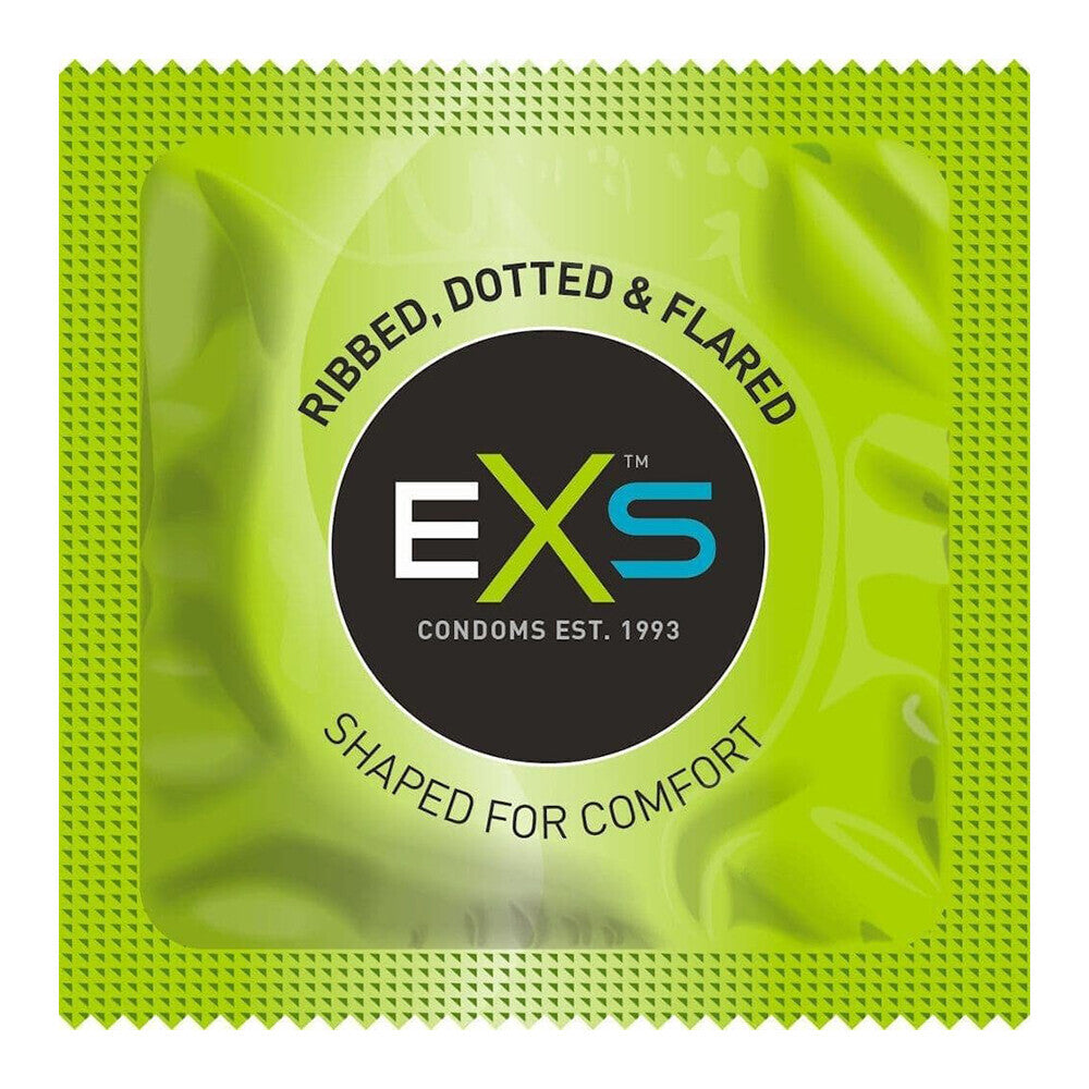 EXS Vegan-Friendly Ribbed Dotted Latex Condoms Comfy Fit 12 Pack