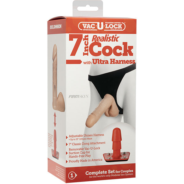 VacULock Black Realistic 7 Inch Cock with Adjustable Ultra Harness