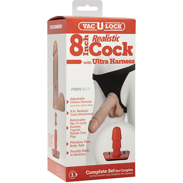 VacULock 8 Inch Realistic Flesh Cock with Adjustable Ultra Harness