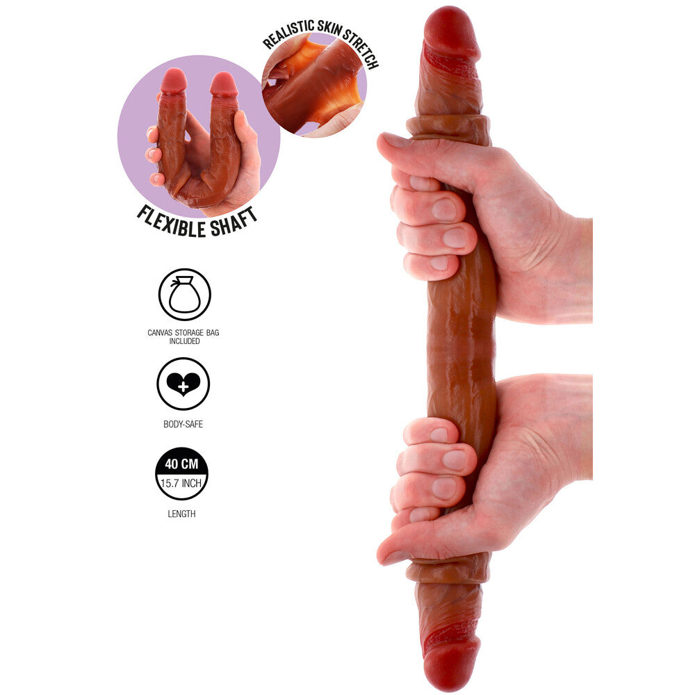 ToyJoy Flesh Brown Silicone Foreskin Double Dong 15.7 Inches