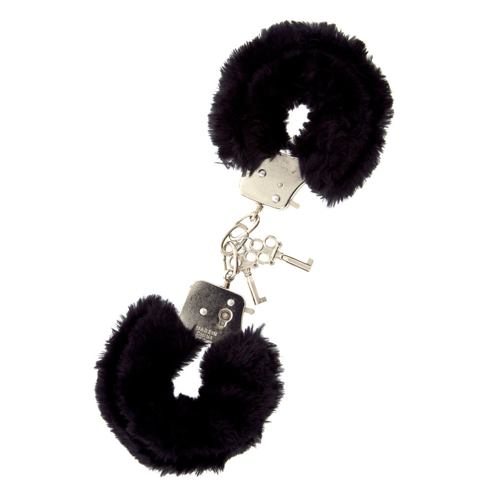 Fetish Fantasy Black Furry Metal Handcuffs with Two Keys