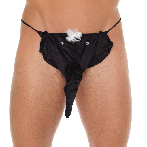 Playful Threads Men's Black G-String with Elephant Pouch