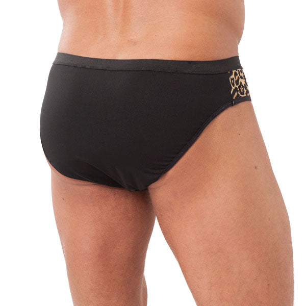 WildStyle Men's Black Animal Print Briefs with Zipper