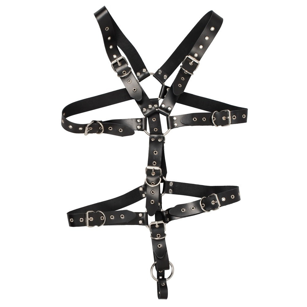 Premium Leather Black Adjustable Harness with Cock Ring for Men