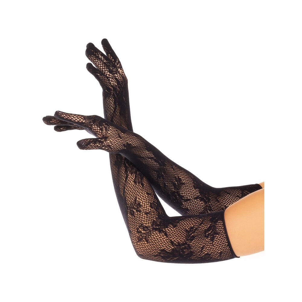 Leg Avenue Black Floral Net Opera Gloves