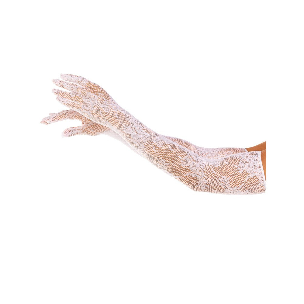 Leg Avenue White Floral Opera-Length Gloves