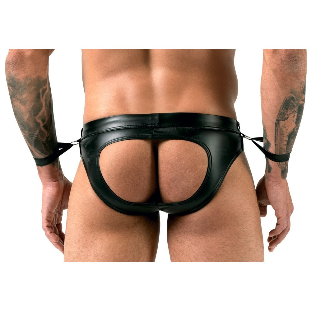 Svenjoyment Black Jock Brief with Handcuffs and Open Back