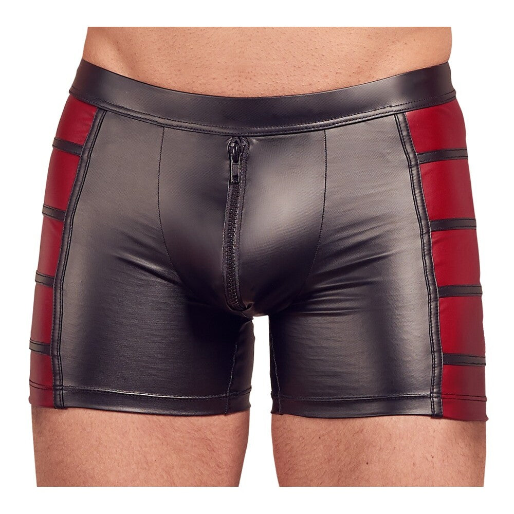 NEK Black and Red Matte Look Pants with Padded Zip Fastening