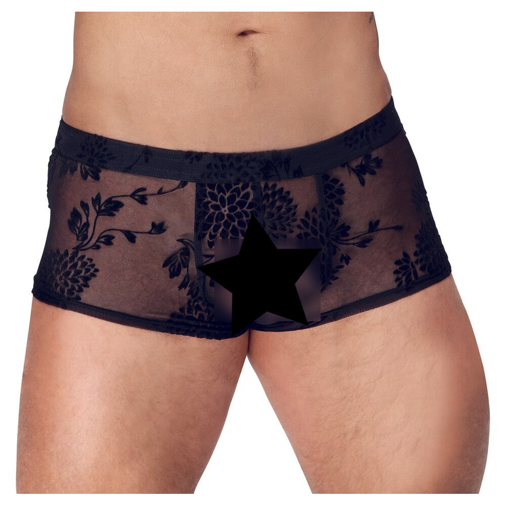 Elegant Noir Black Floral Lace Sheer Pants