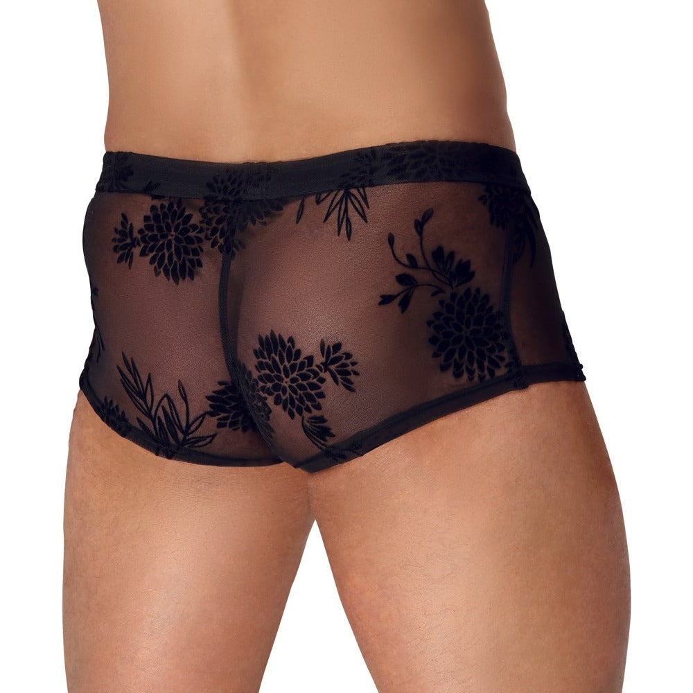 Elegant Noir Black Floral Lace Sheer Pants