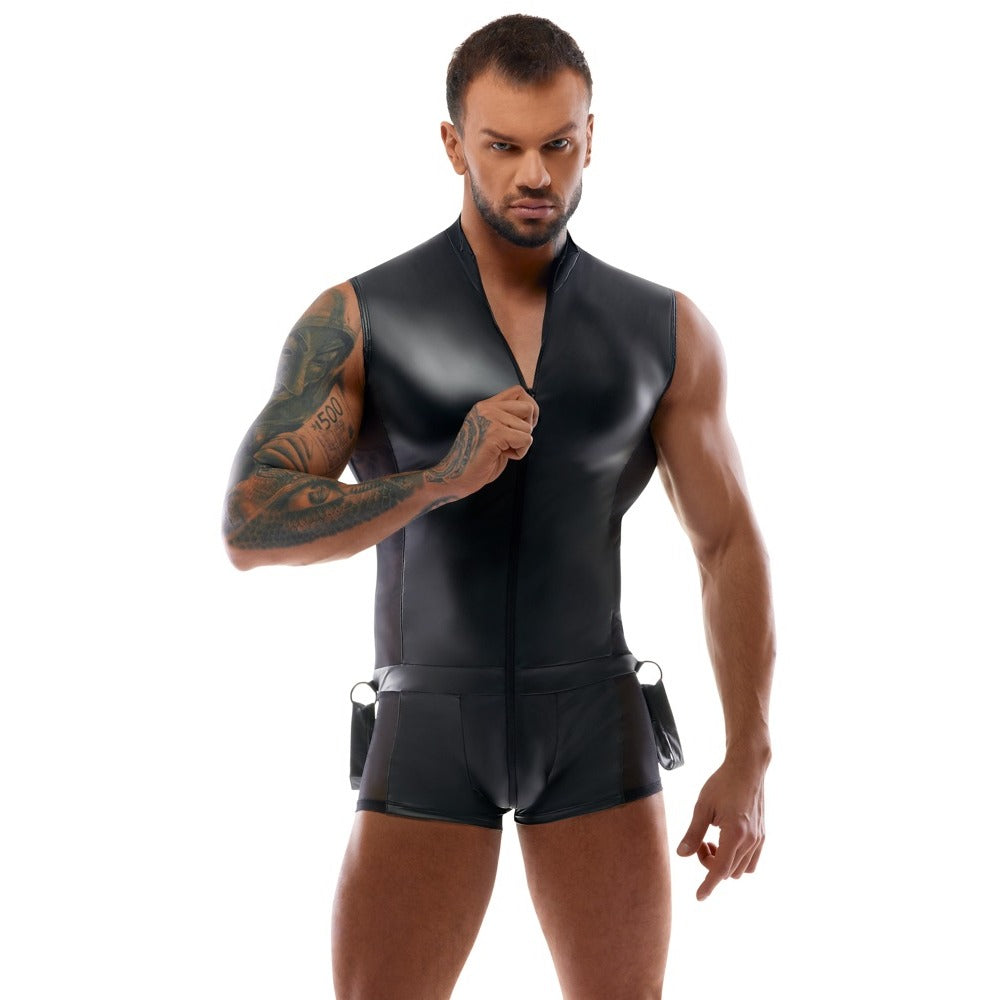 Svenjoyment Black Body Jumpsuit with Restraints and Cuffs