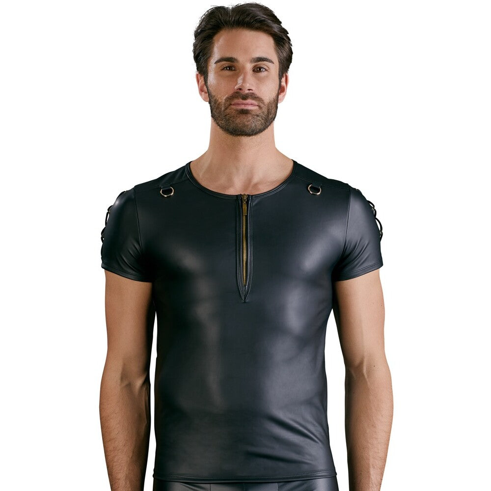 NEK Matte Black Straight Cut Shirt with D-Ring and Lace Design