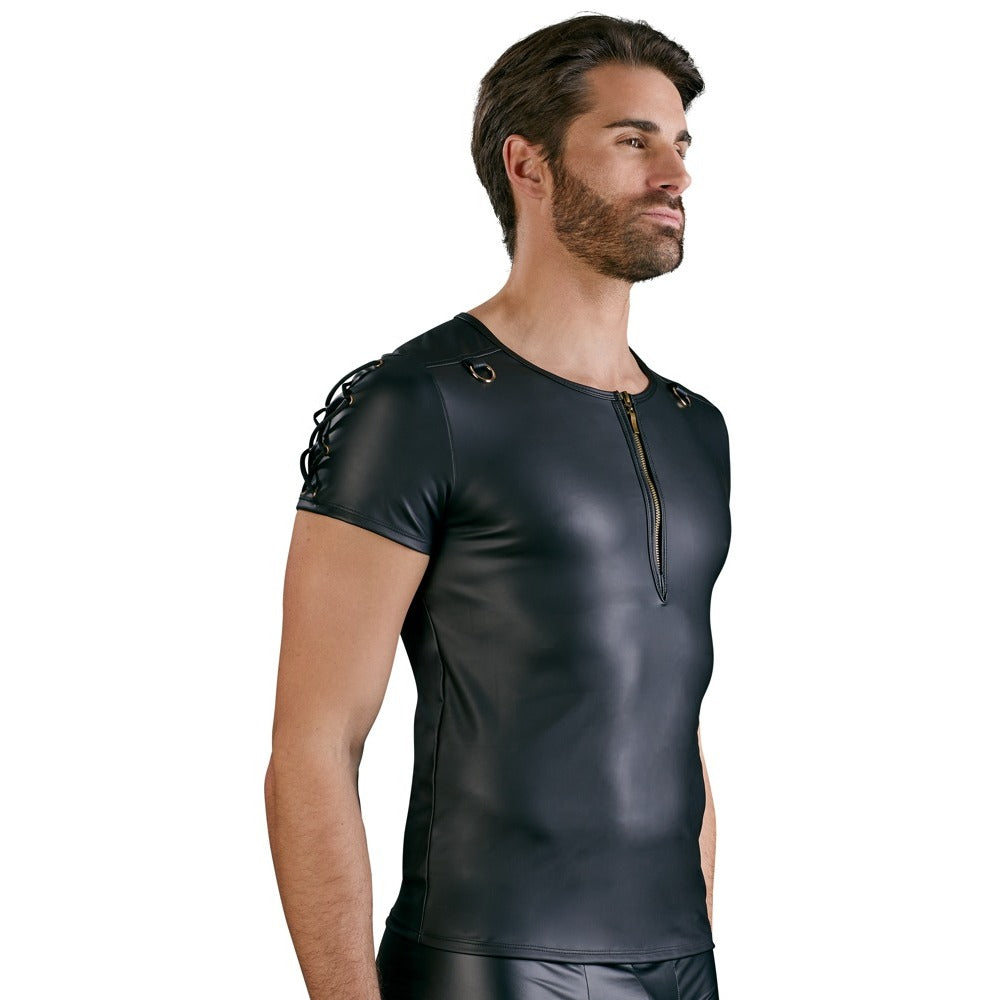NEK Matte Black Straight Cut Shirt with D-Ring and Lace Design