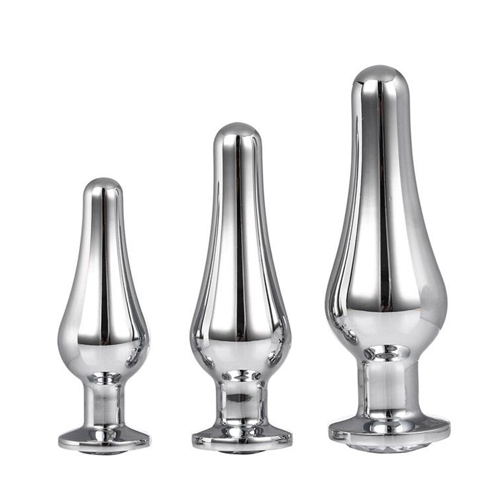 Elegant Gems Silver Butt Plug Set with Tapered Design