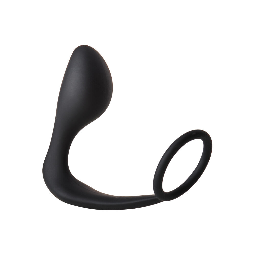 Fantasstic Black Silicone Anal Plug with Adjustable Cockring