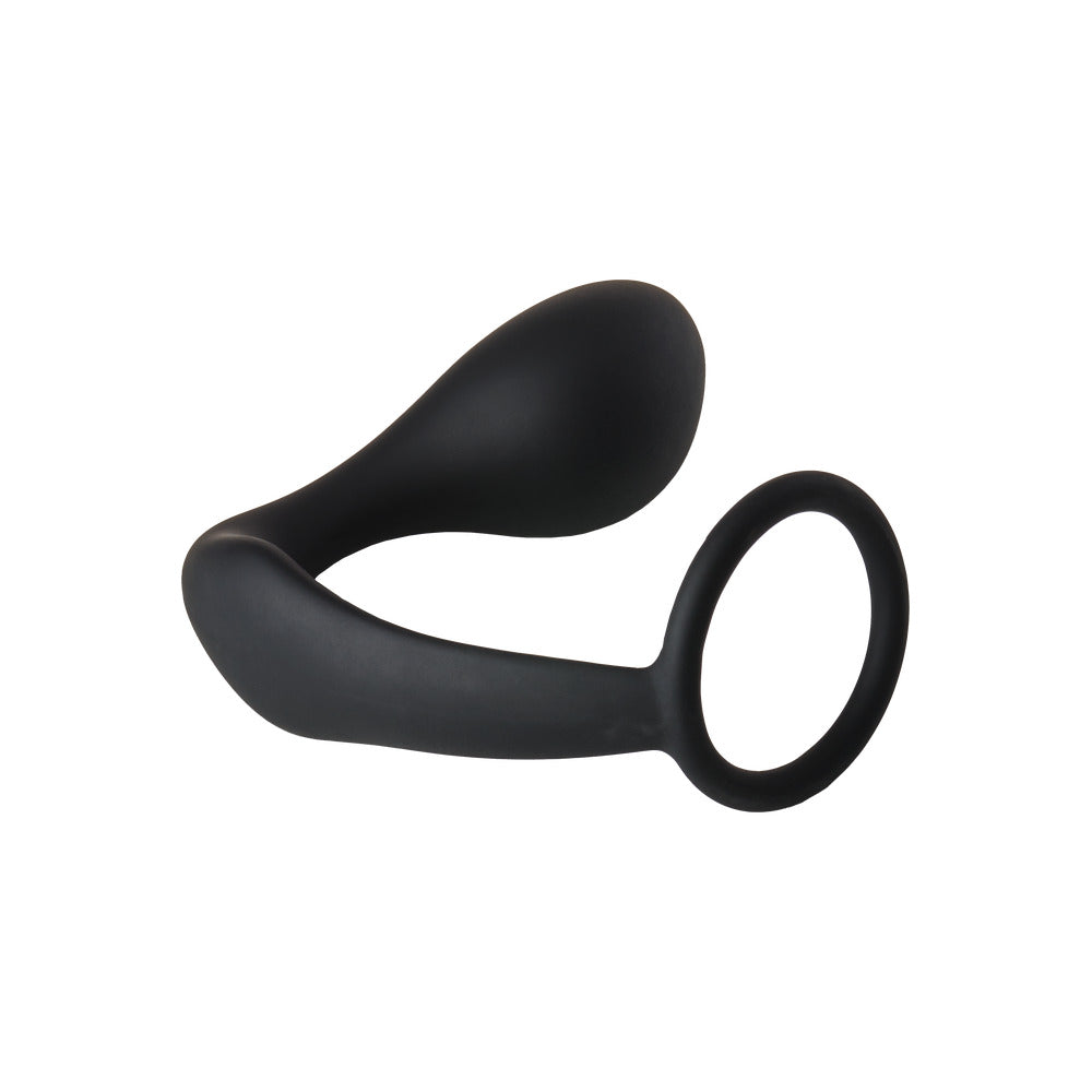 Fantasstic Black Silicone Anal Plug with Adjustable Cockring