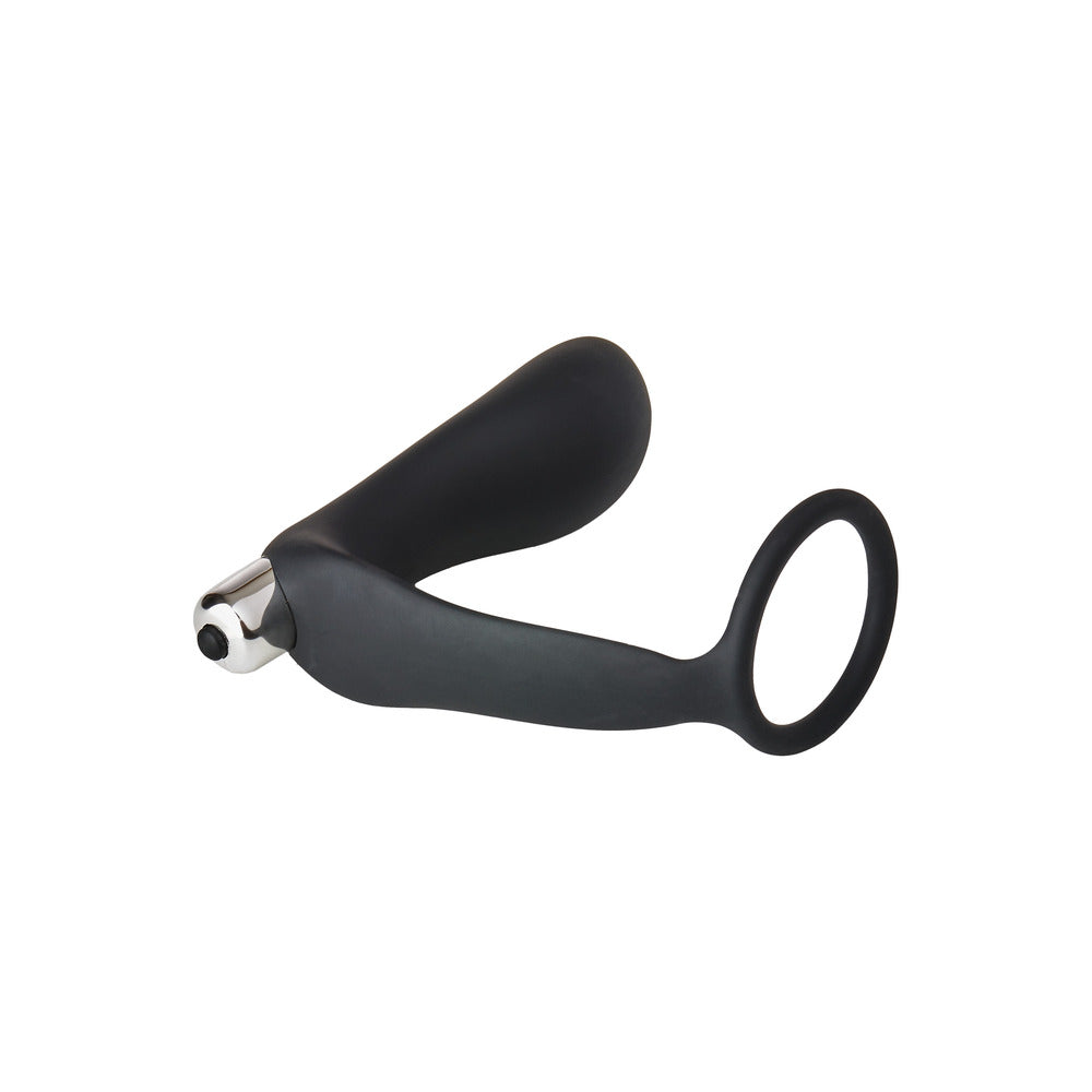 Fantasstic Black Silicone Vibrating Anal Plug with Cockring