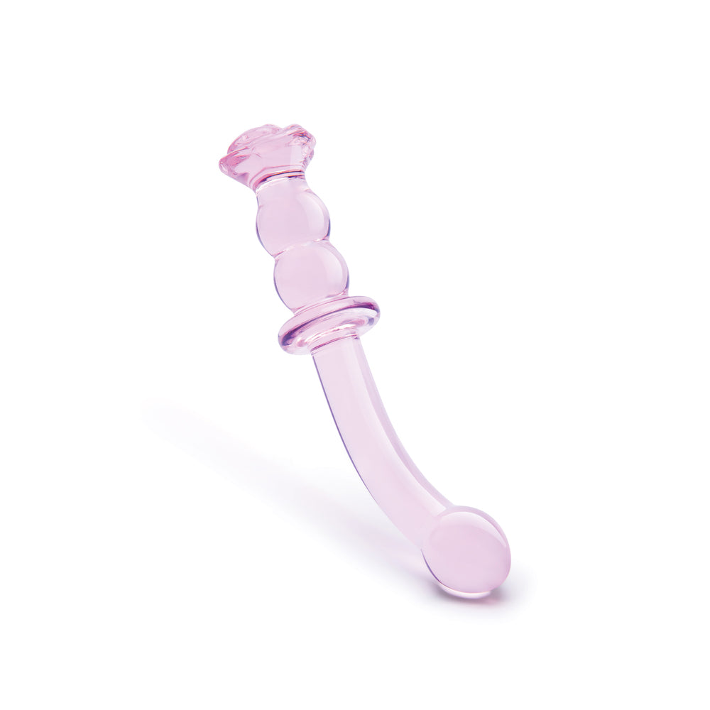 Glaze Glass Pink Rosebud G-Spot Dildo with Curved Design