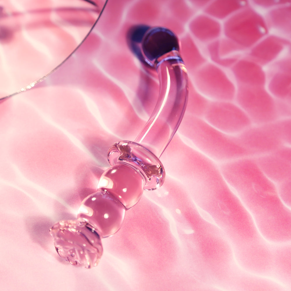 Glaze Glass Pink Rosebud G-Spot Dildo with Curved Design