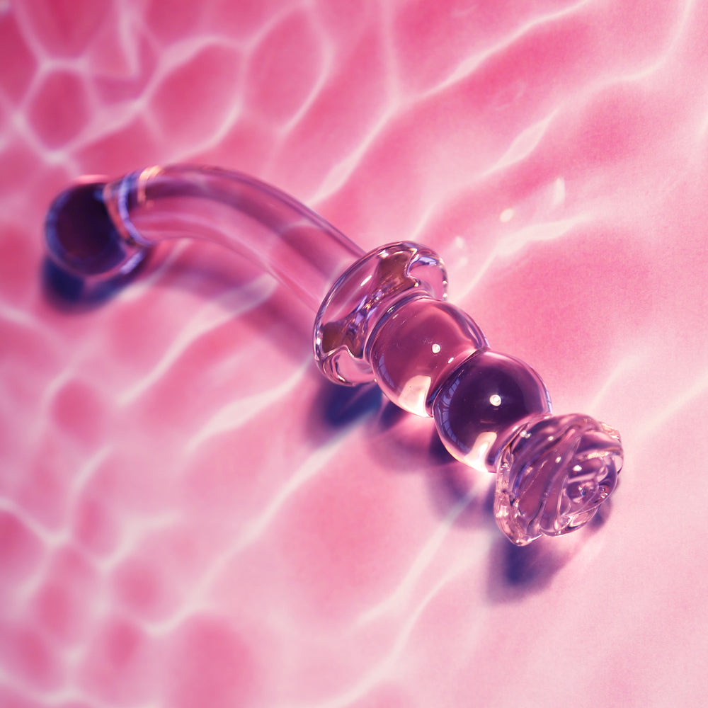 Glaze Glass Pink Rosebud G-Spot Dildo with Curved Design