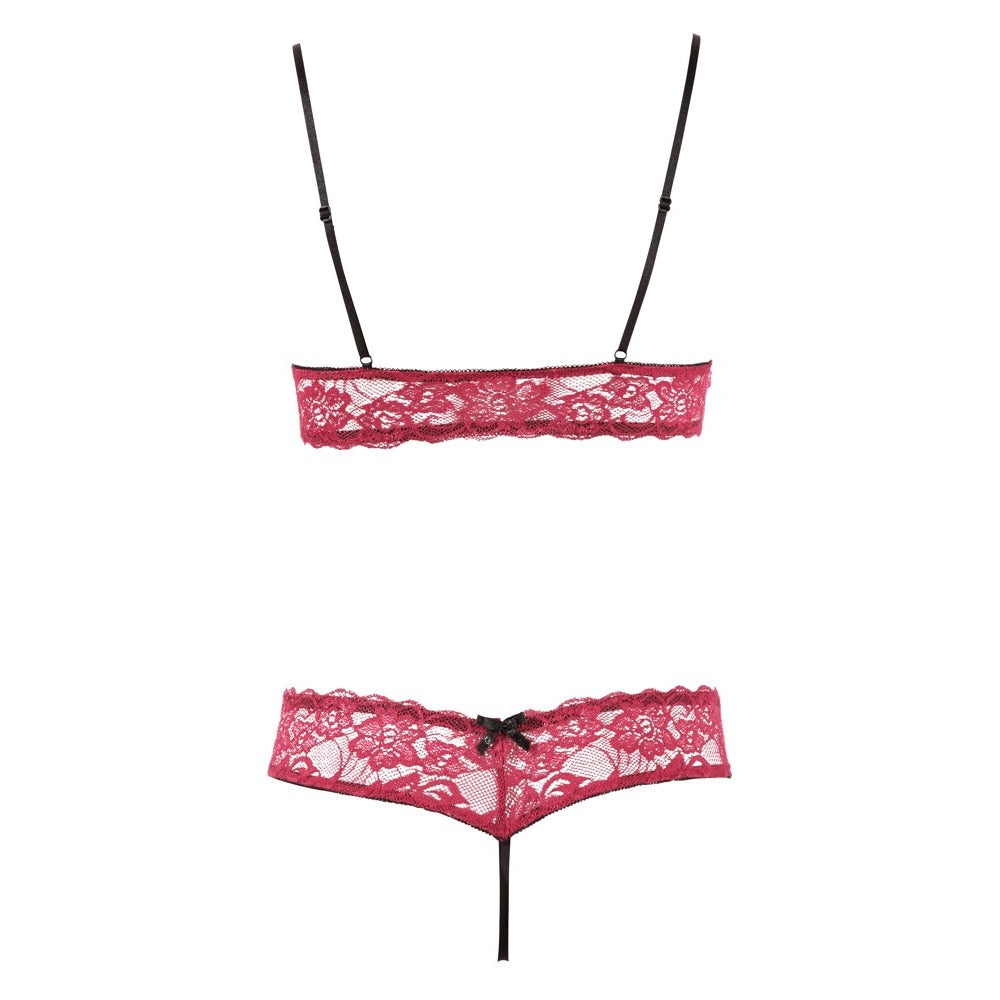 Cottelli Red Lace Open Cup Bra and Crotchless G-String Set