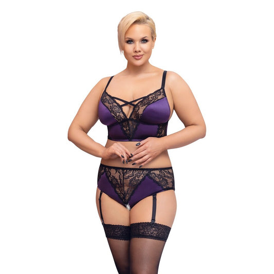 Cottelli Curves Purple Satin Lace Bralette Set