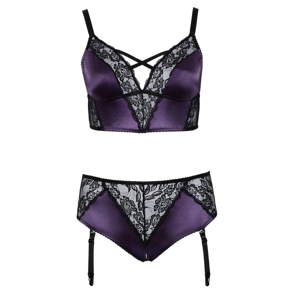 Cottelli Curves Purple Satin Lace Bralette Set