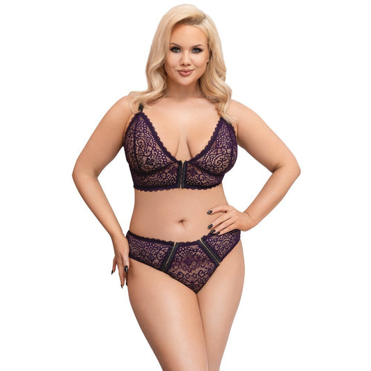 Cottelli Curves Purple Delicate Lace Bralette and Briefs Set