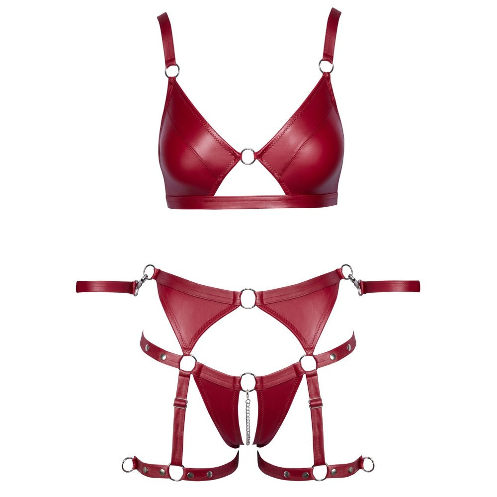 Cottelli Red Wireless Bra and Crotchless Briefs Set