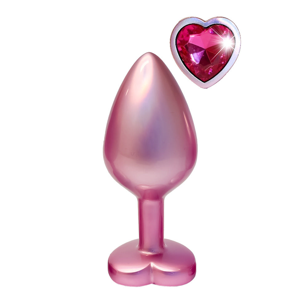 Gleaming Love Pink Medium Aluminium Butt Plug with Heart Gemstone