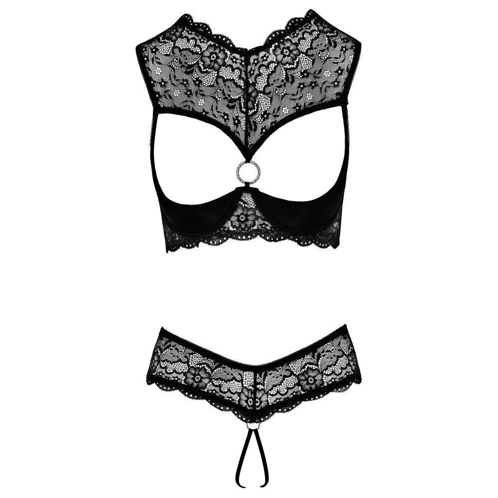 Cottelli Black Shelf Bra and Crotchless String with Lace