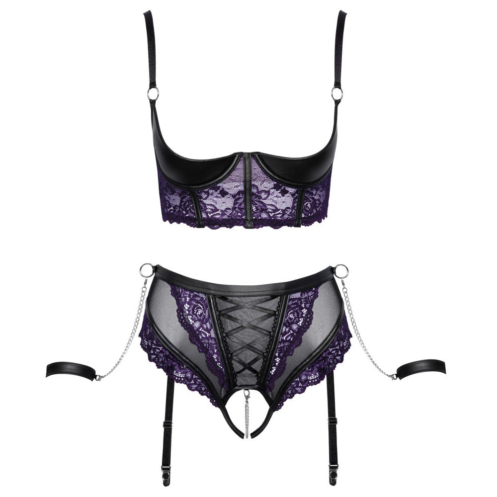 Cottelli Black Quarter Cup Bra and Suspender Briefs Set