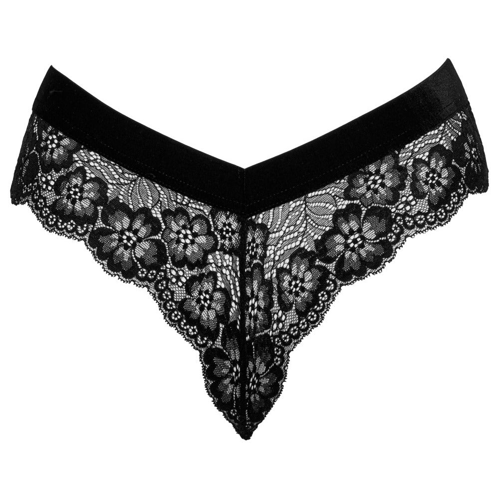 Cottelli Black Lace and Velvet Chain Crotch Panties