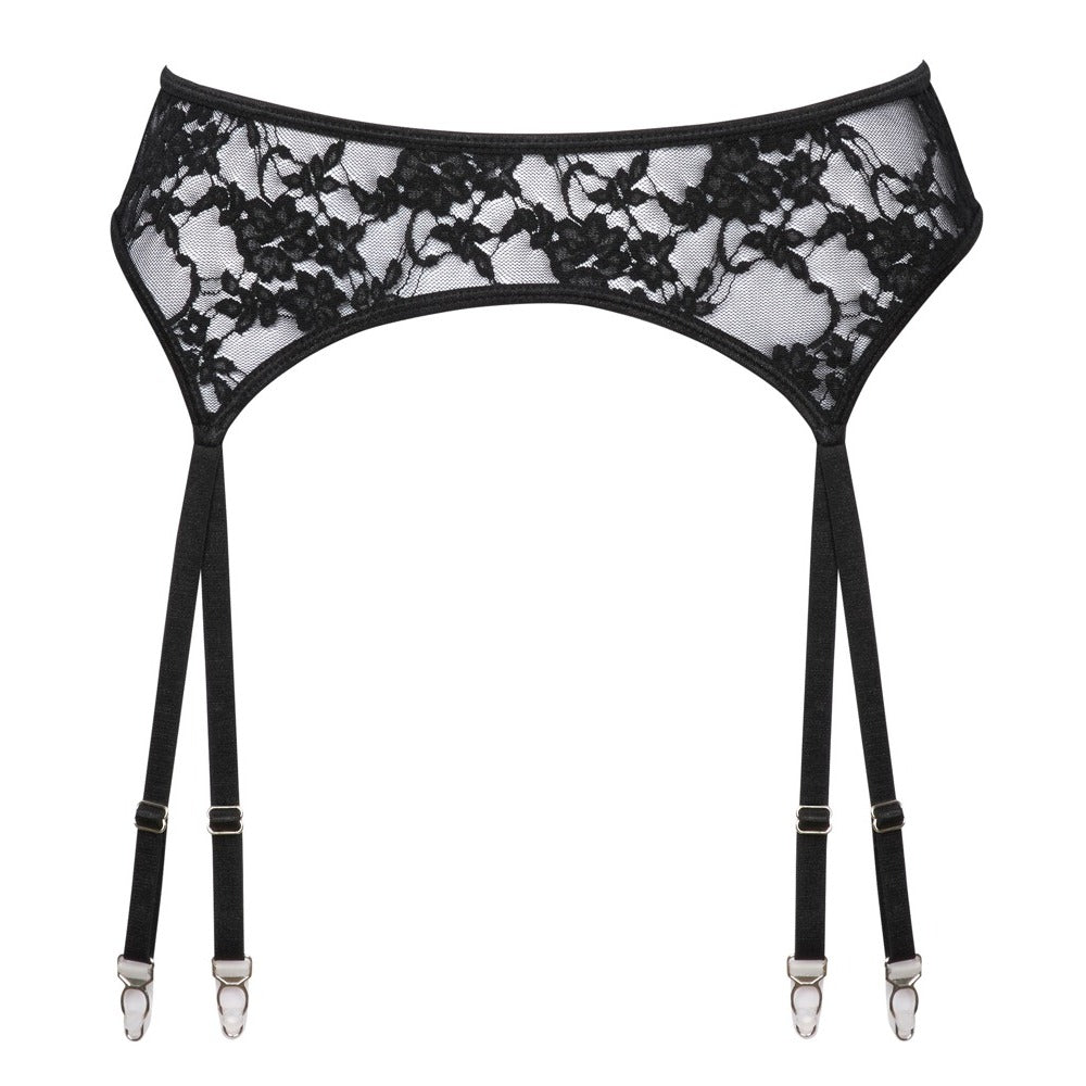 Corsetti Black Floral Lace Suspender Belt with Adjustable Straps
