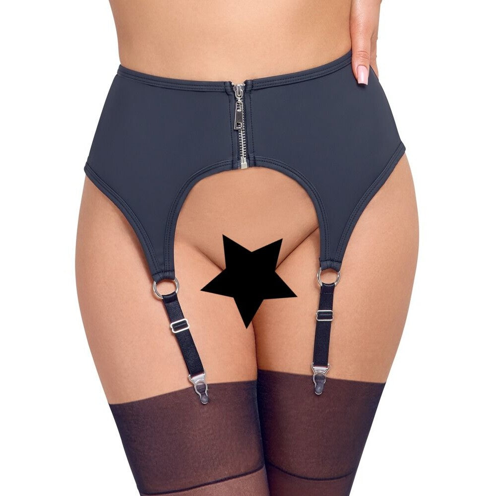 Cottelli Black Matte Zip Suspender Belt with Silver Accents