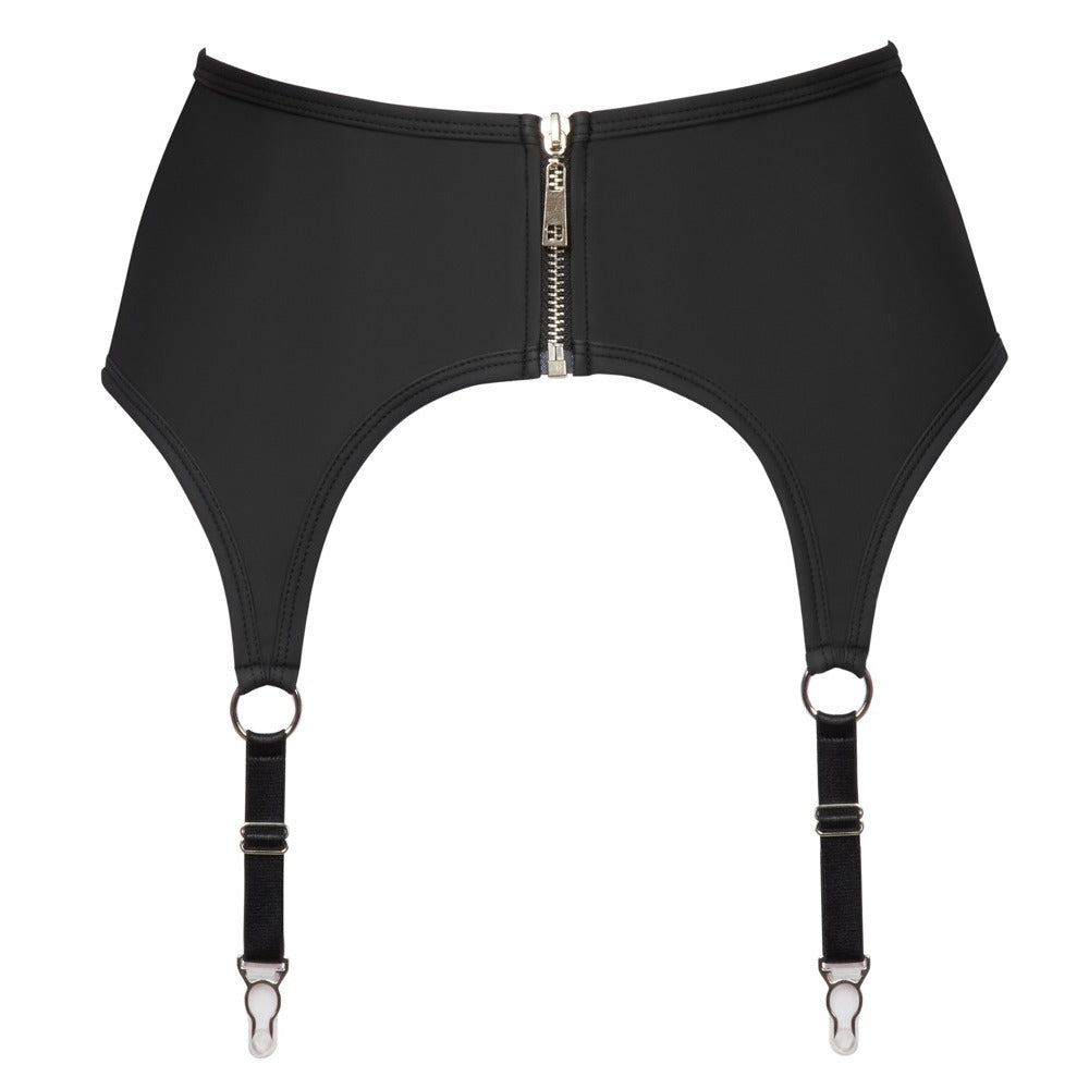Cottelli Black Matte Zip Suspender Belt with Silver Accents