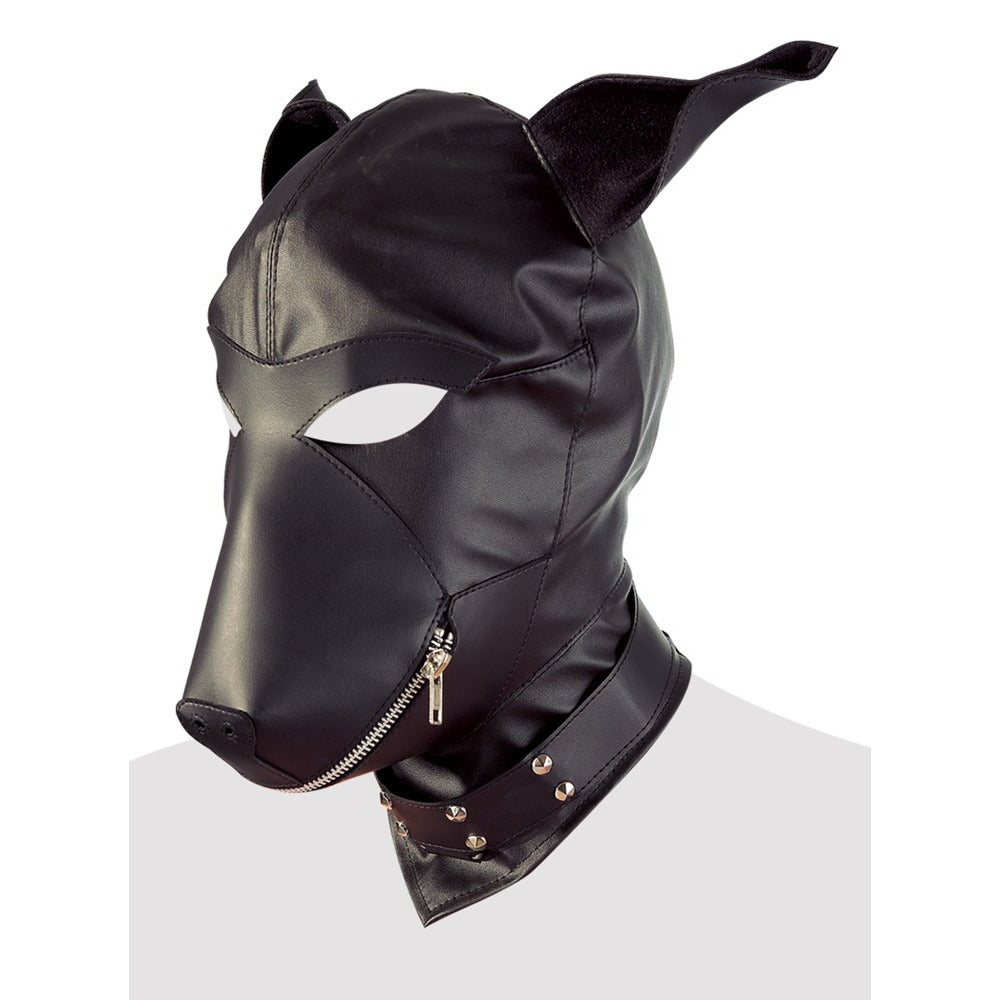 FetishGear Black Dog Mask with Adjustable Lace-Up Design