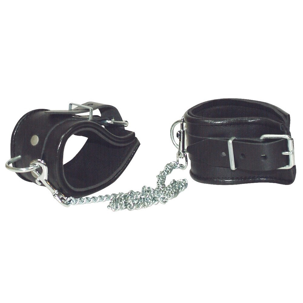 Luxury Leather Black Chain Ankle Restraint with Padded Comfort