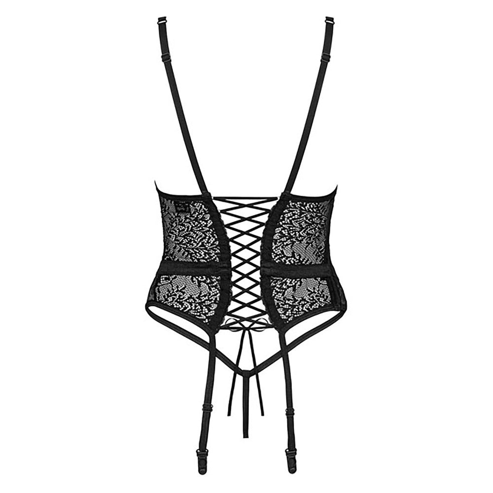 Obsessive Black Lace Corset Yaskana Set with Adjustable Straps