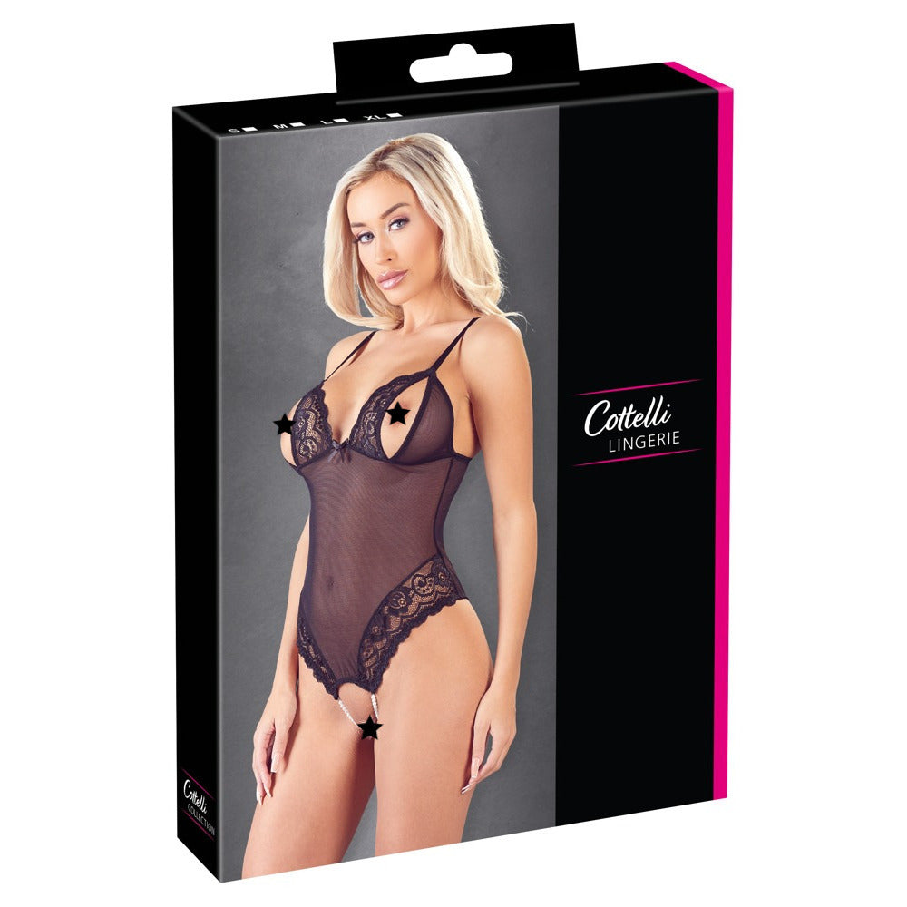 Cottelli Black Crotchless Peek a Boo Lace Body