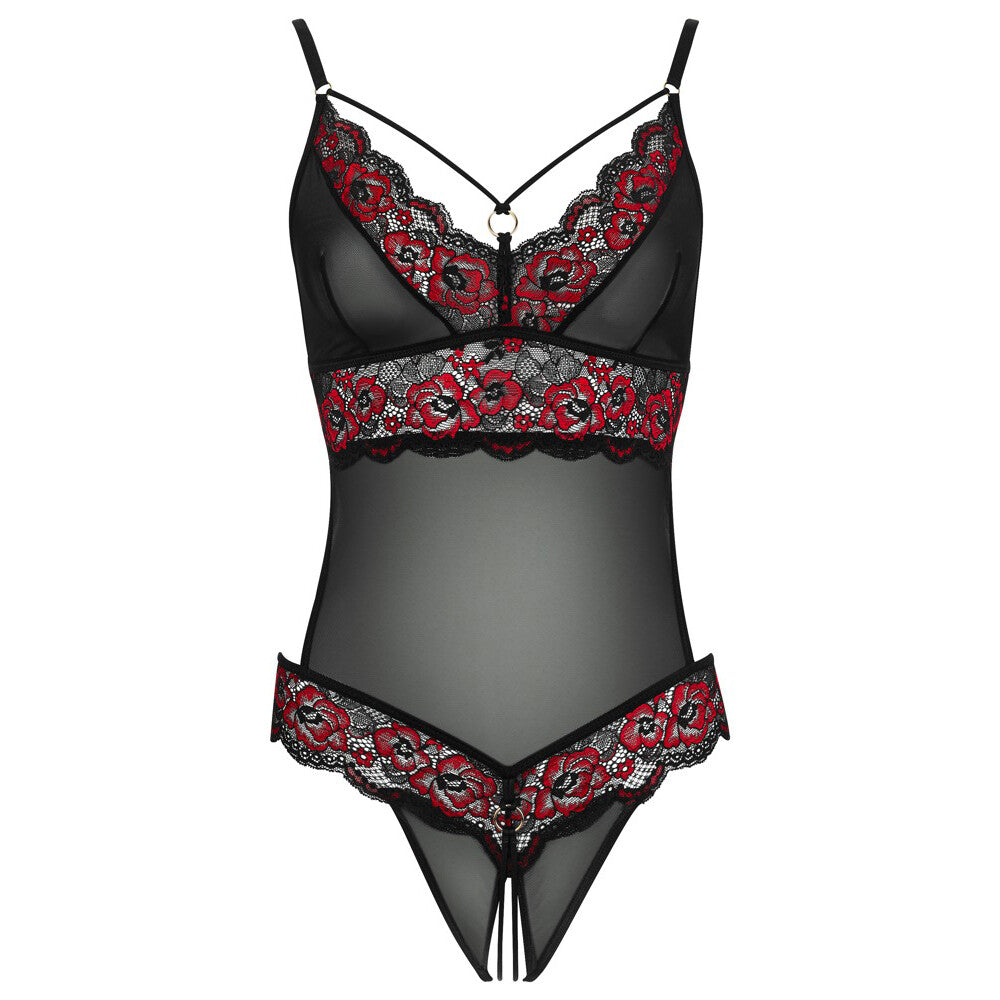 Cottelli Black Crotchless Lace Body with Adjustable Straps