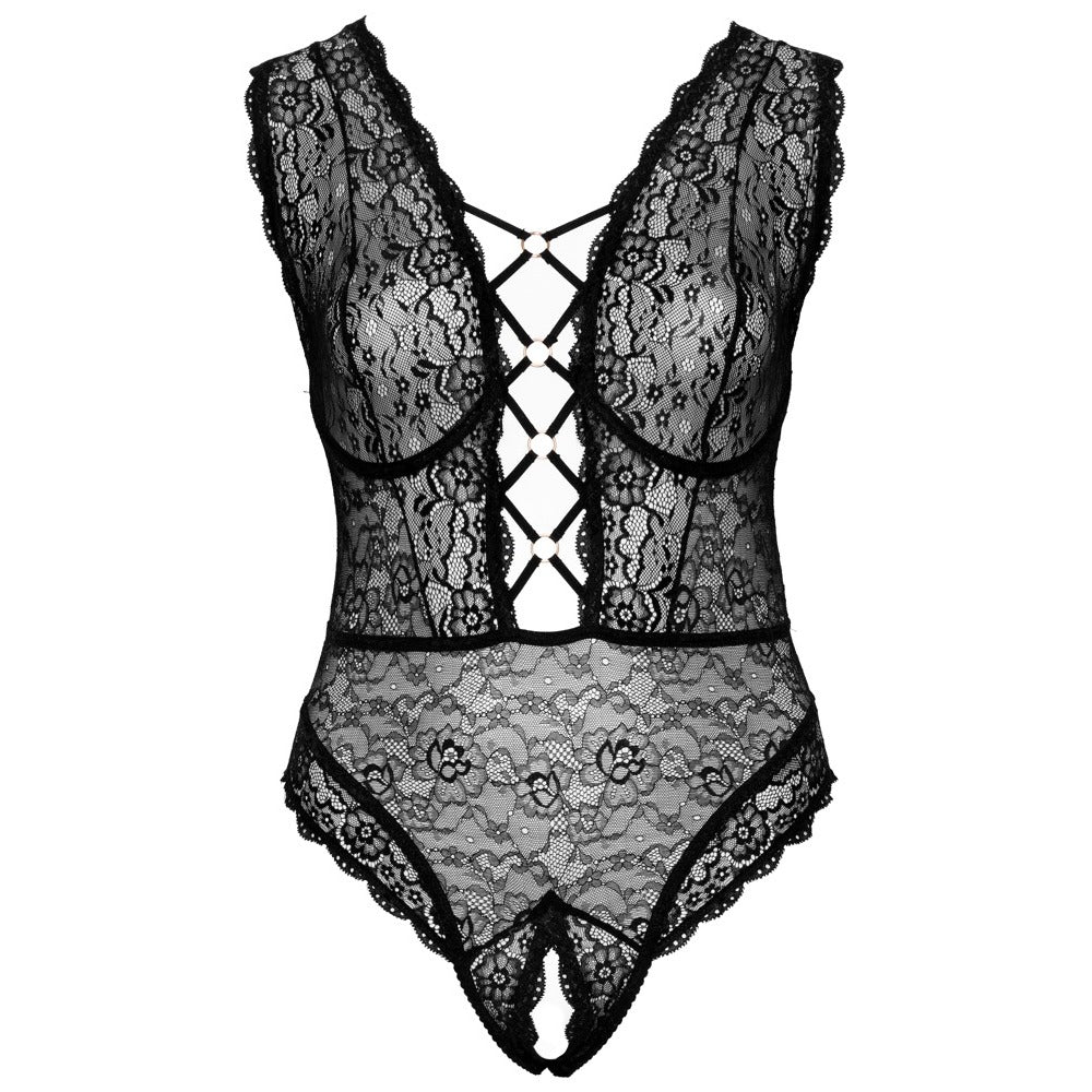Cottelli Curve Rose-Gold Lace Crotchless Body