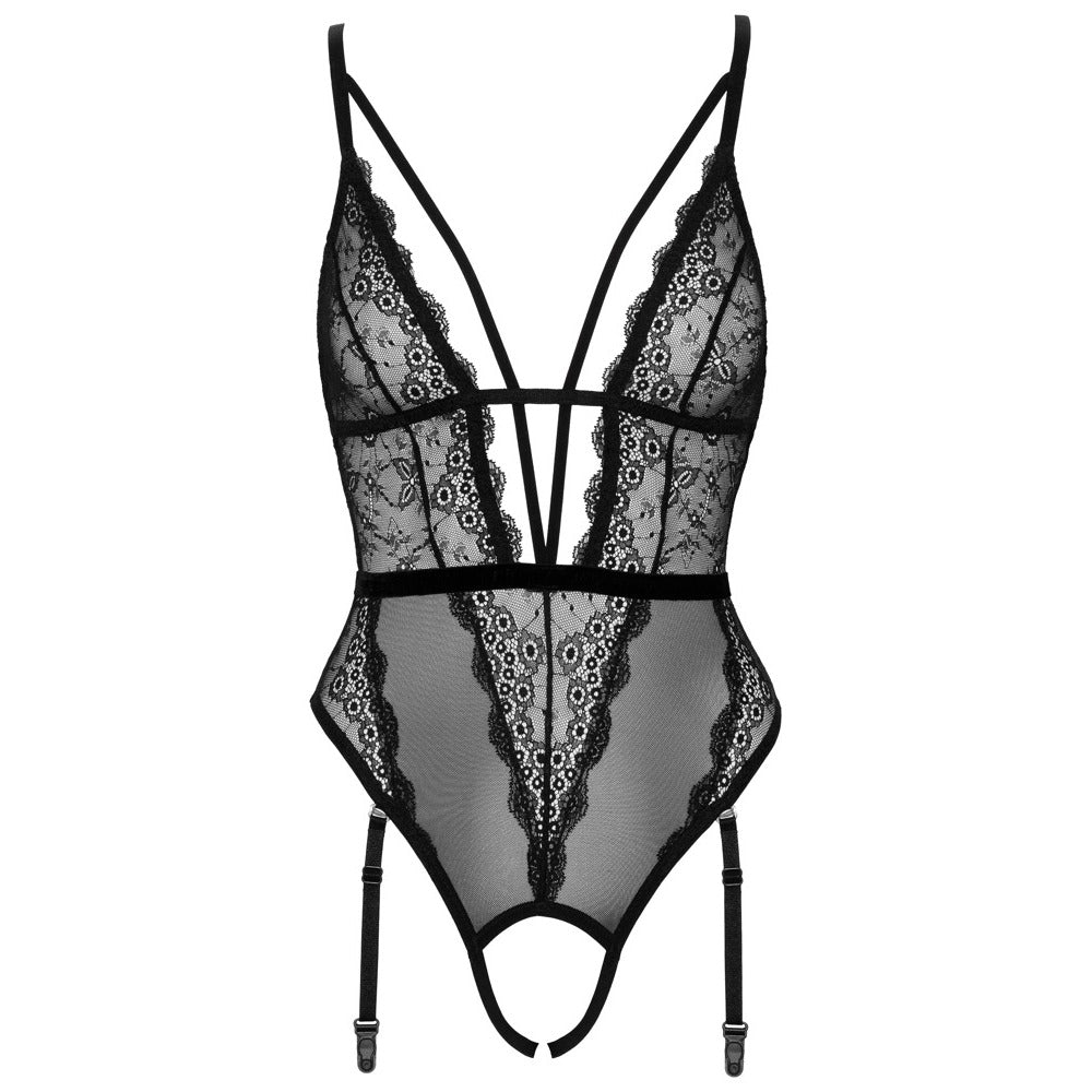 Cottelli Black Crotchless Sexy Body with Suspenders and Chain