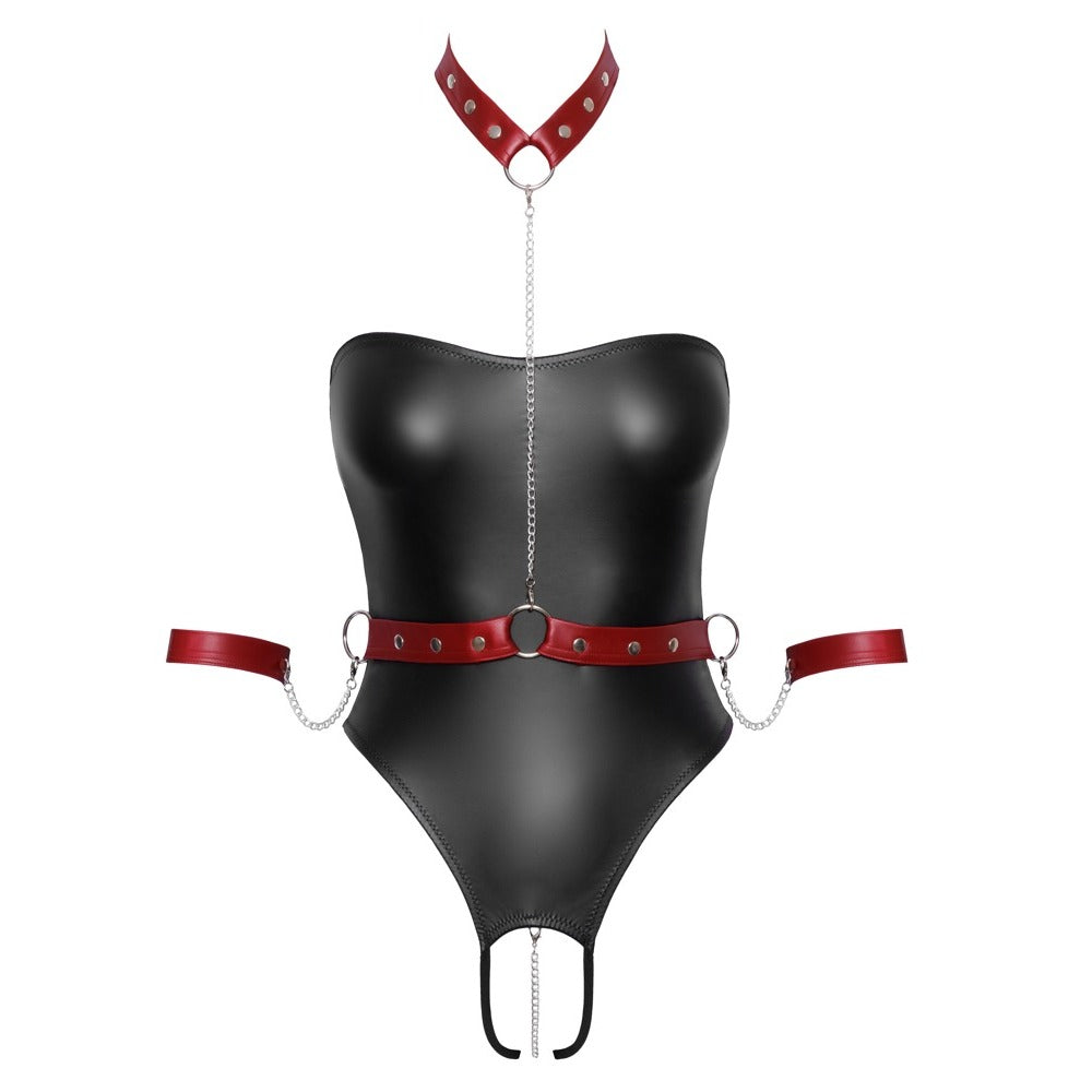 Cottelli Black and Red Strapless Crotchless Bodysuit