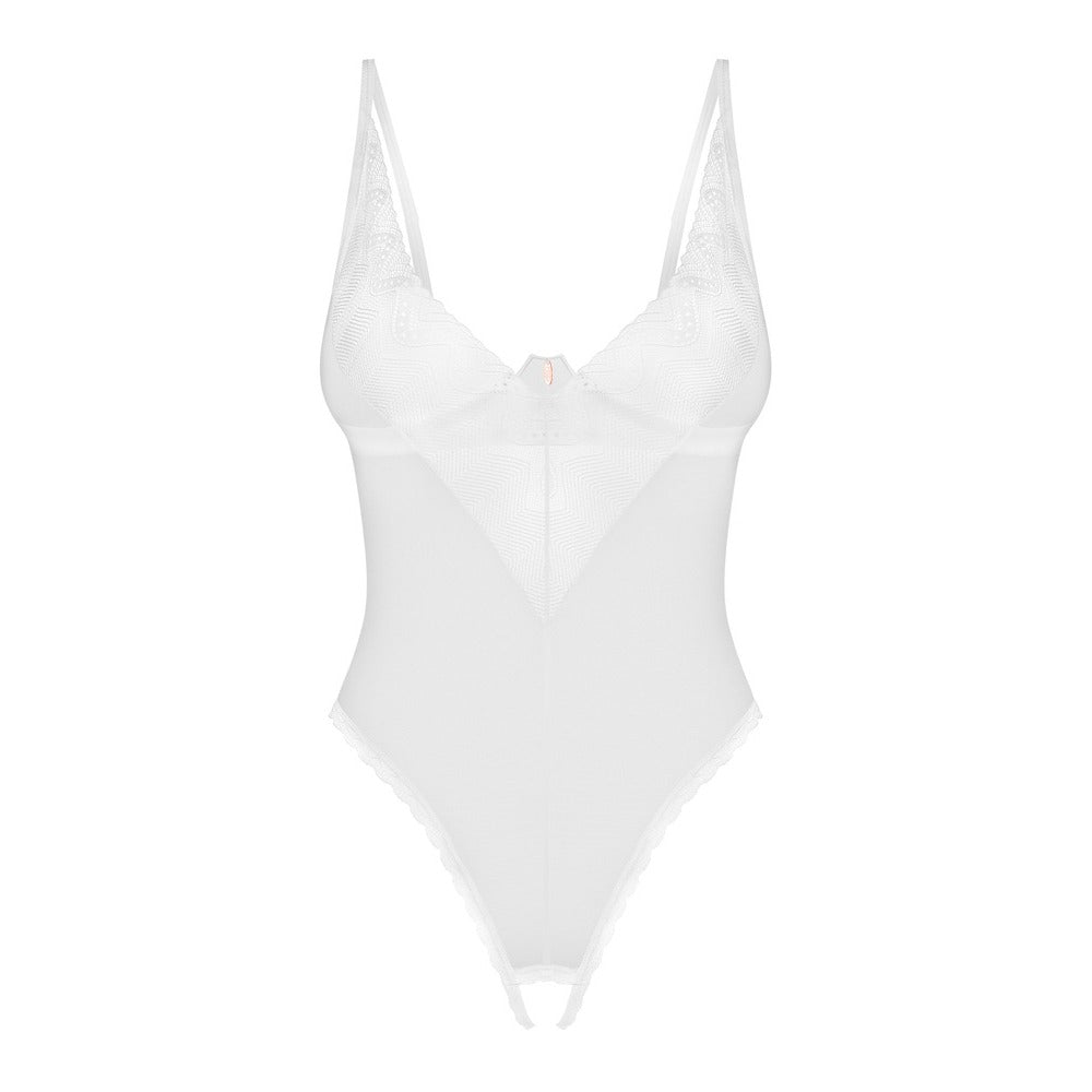 Obsessive White Crotchless Body with Adjustable Straps