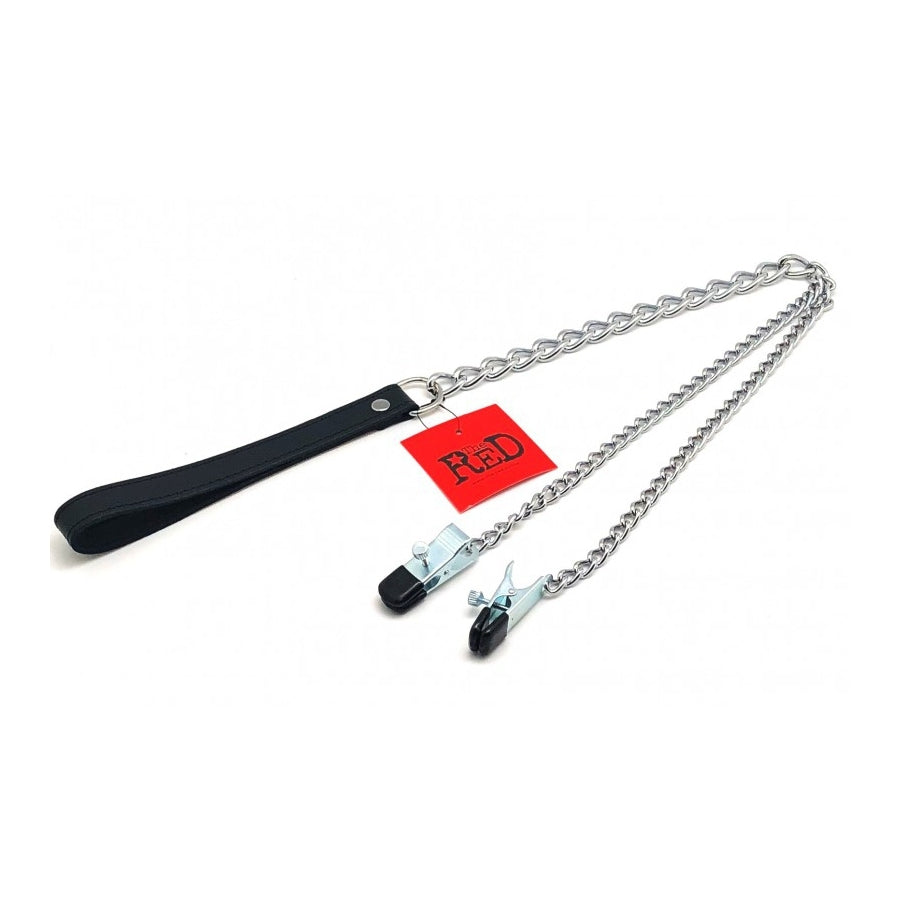 Exquisite Leather Black Nipple Clamps with 40cm Chain