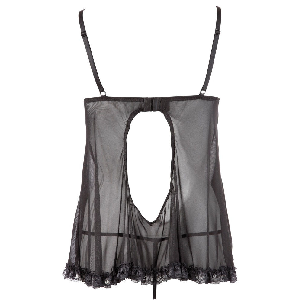 Cottelli Black Open Cup Babydoll with String Back and Lace Hem