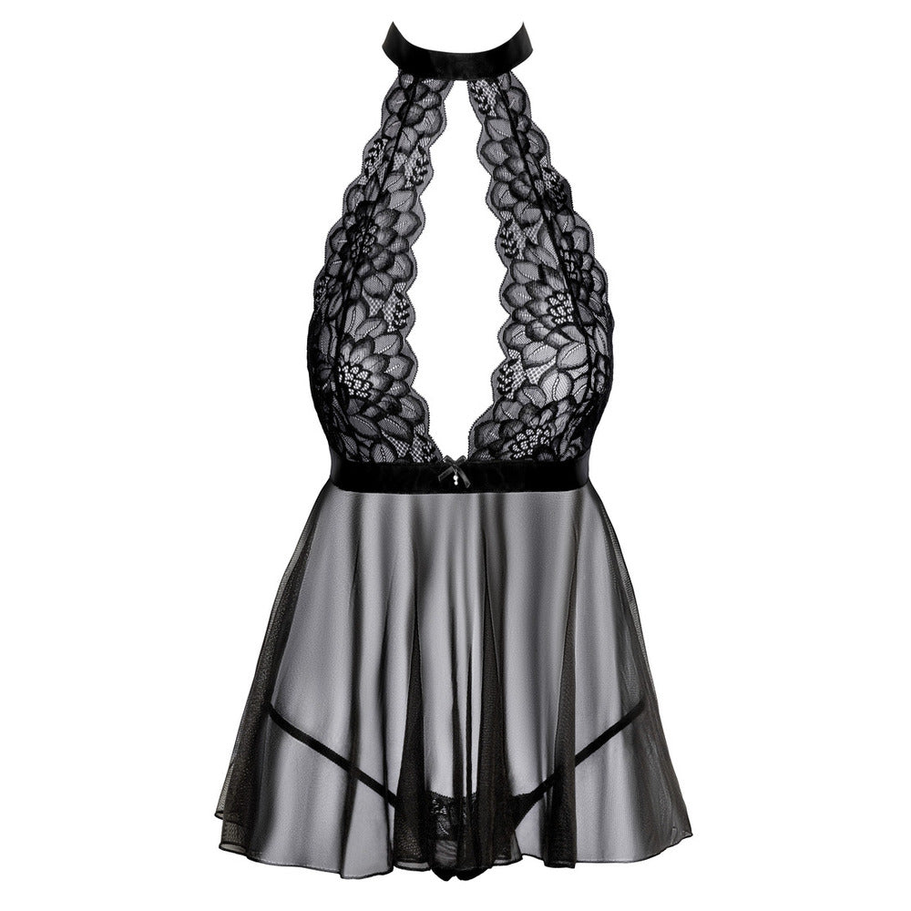 Elegant Delights Black Lace Halterneck Babydoll