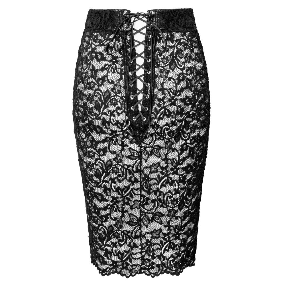 Noir Black Pencil Skirt with Lace Back and Comfort Fit