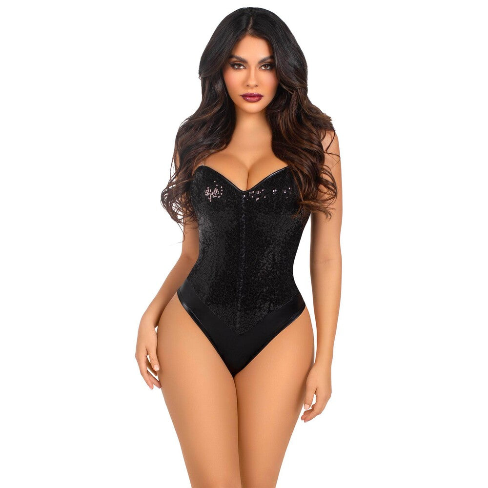 Leg Avenue Black Sequin Bodysuit with Adjustable Straps